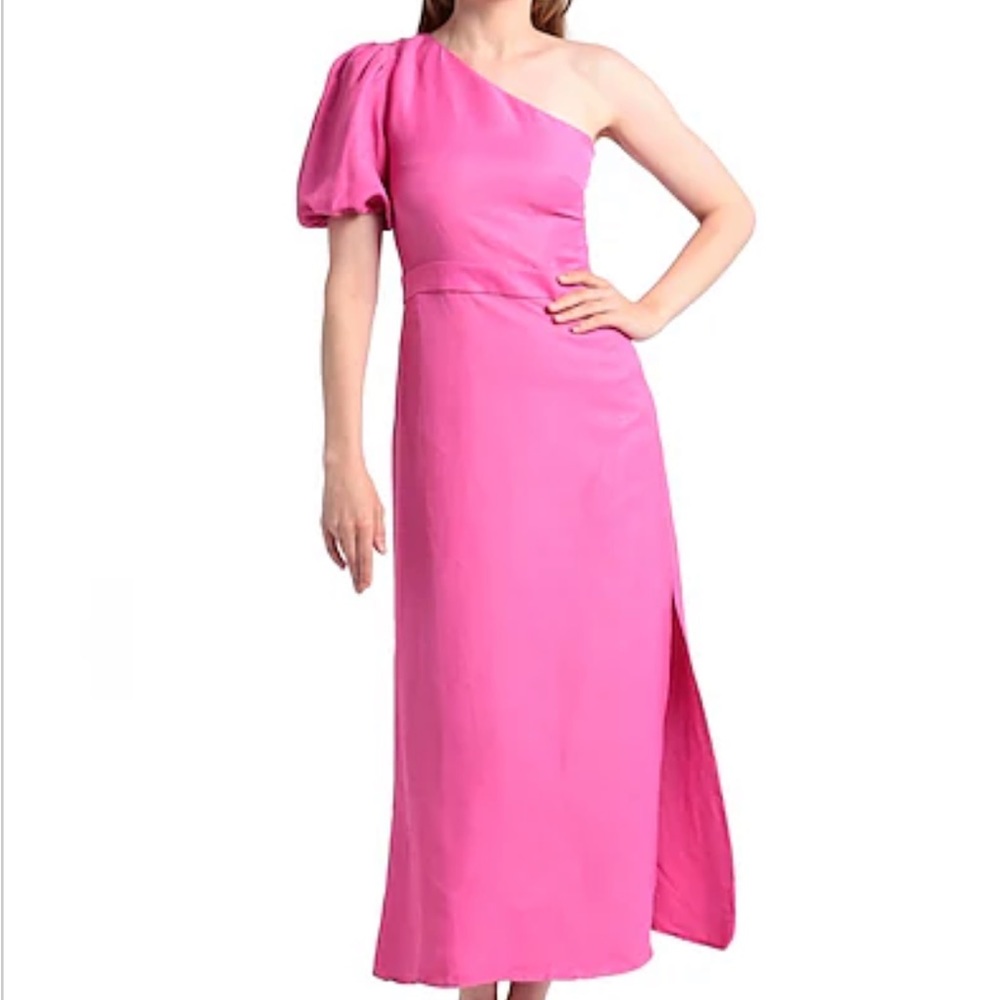 Top Shop One Shoulder Linen Dress in Pink